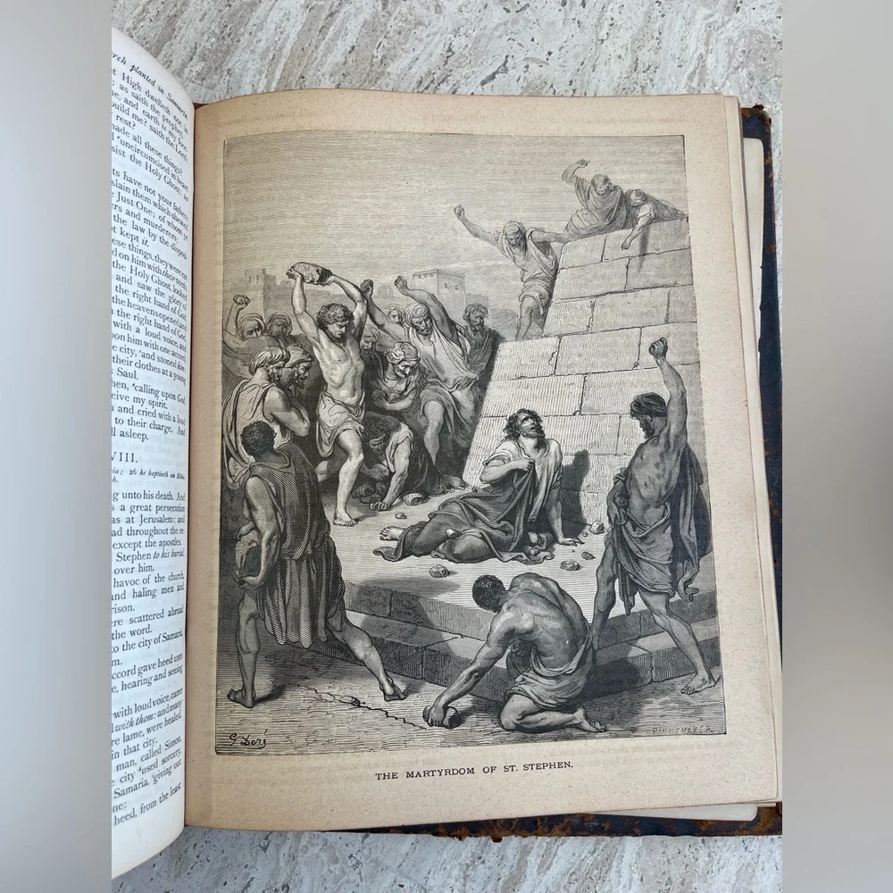 Antique 1879 Leather Family Pictorial Holy Bible G. Dore-Illman Brothers - Picture 11 of 16